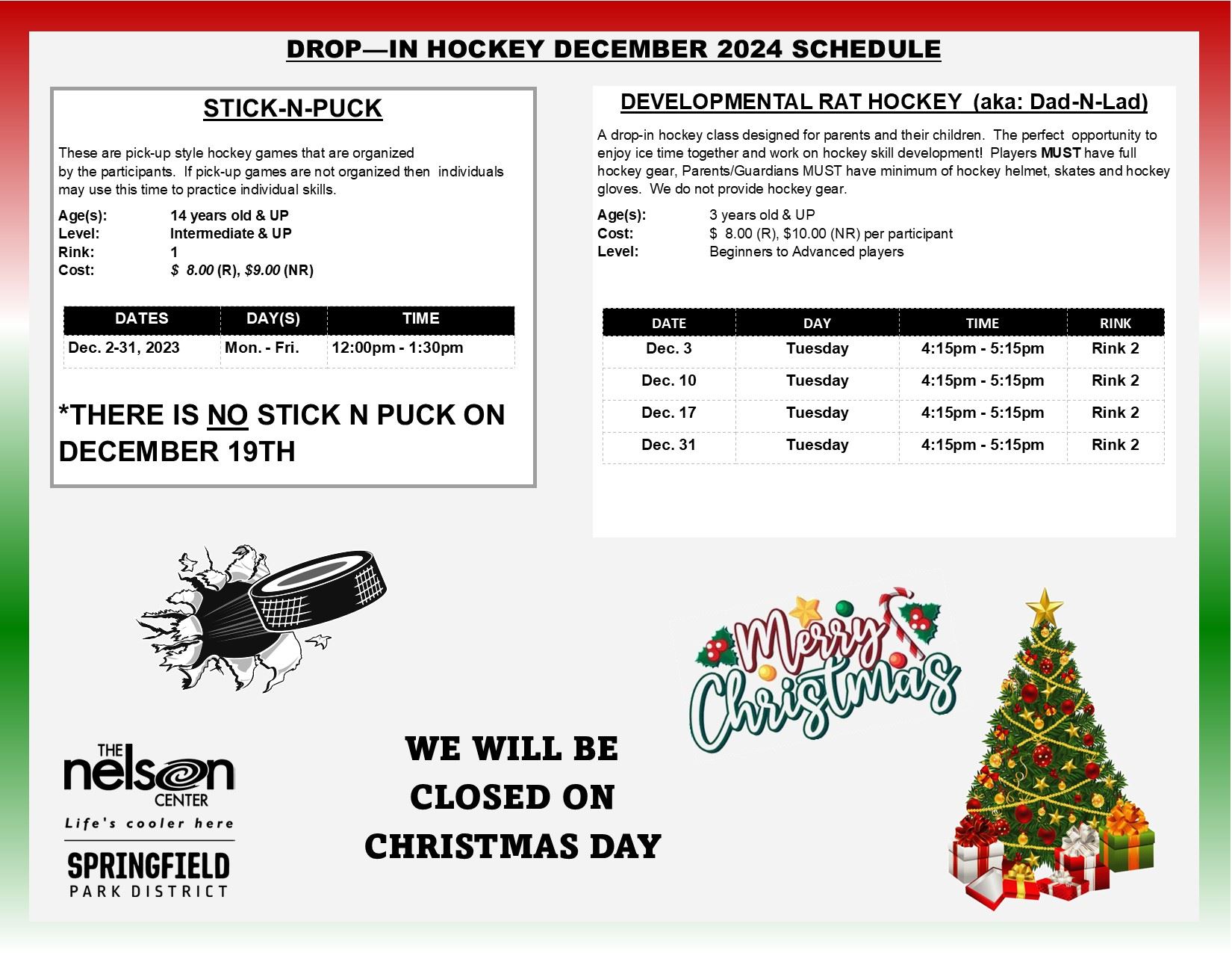 2024 December Drop In Hockey Schedule 